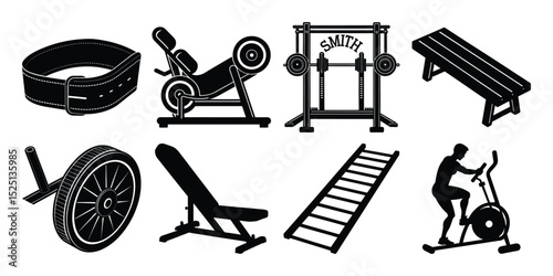Gym Equipment Icons Weightlifting, Cardio, and Strength Training
