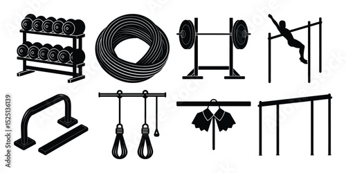 Gym Equipment Icons Dumbbells, Barbell, Pull-up Bar, and More