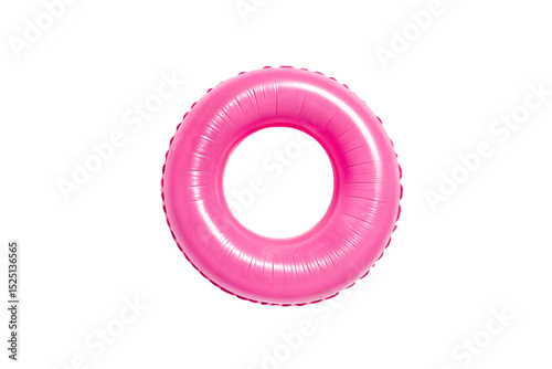 Bright pink inflatable swimming ring with ribbed texture designed for pool activities and water recreation, isolated on a transparent background