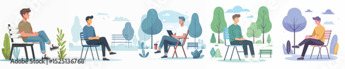 male character vector on park chair