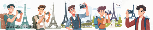 vector male character photo at eiffel tower