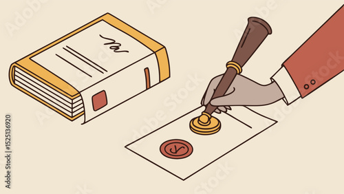 Authenticating Documents Notary Seal and Signed Contract Illustration