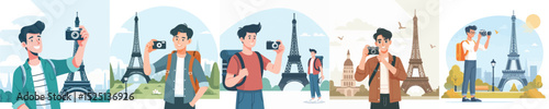 vector male character photo at eiffel tower