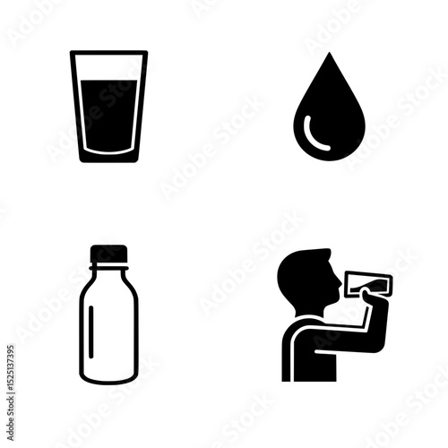 Hydration & Healthy Water Intake Vector Icon Set