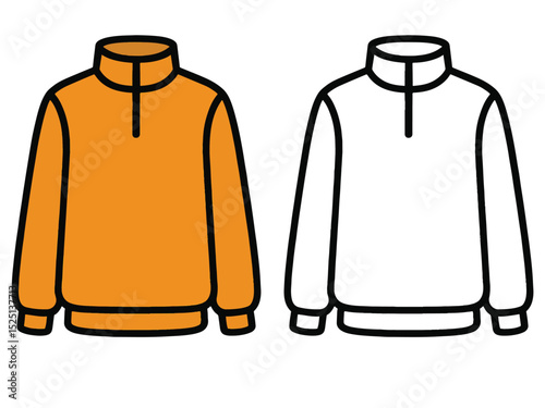 Coloring Page For Kids A fleece pullover. Clothing Outline and Vector Illustration