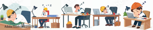 vector architect sleeping at work desk