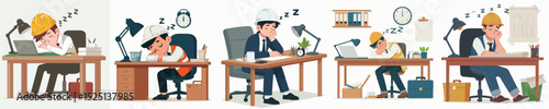 vector architect sleeping at work desk