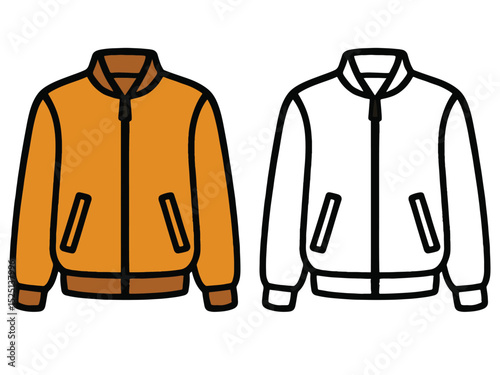 Coloring Page For Kids A bomber jacket. Clothing Outline and Vector Illustration