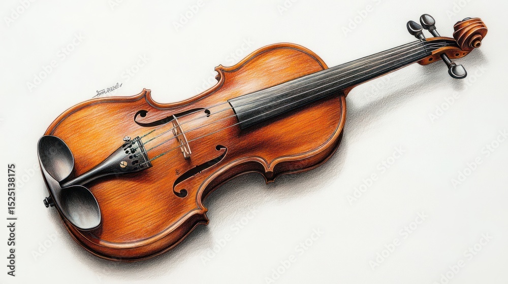 Fototapeta premium Masterpiece Violin Drawing: A Detailed Colored Pencil Illustration