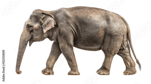 Majestic Elephant in Profile: Capturing the impressive stature and intricate details of a solitary elephant in a photorealistic shot, symbolizing the animal's raw power and gentle nature.