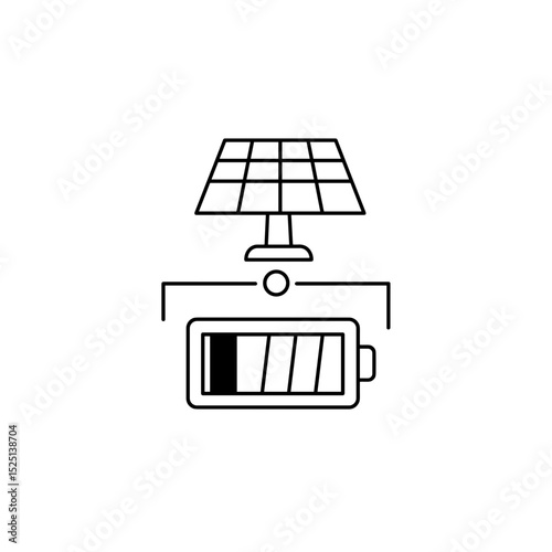 Solar panel charging battery icon in minimalist line design  