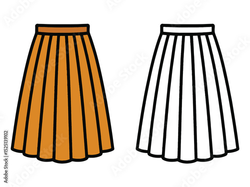 Coloring Page For Kids A pleated midi skirt. Clothing Outline and Vector Illustration