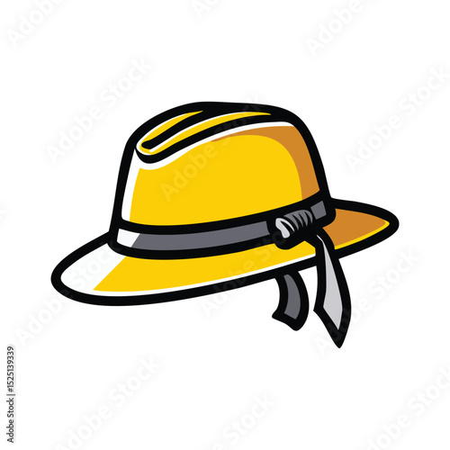 Minimalistic illustration of a wide-brimmed sun hat, bold black outlines