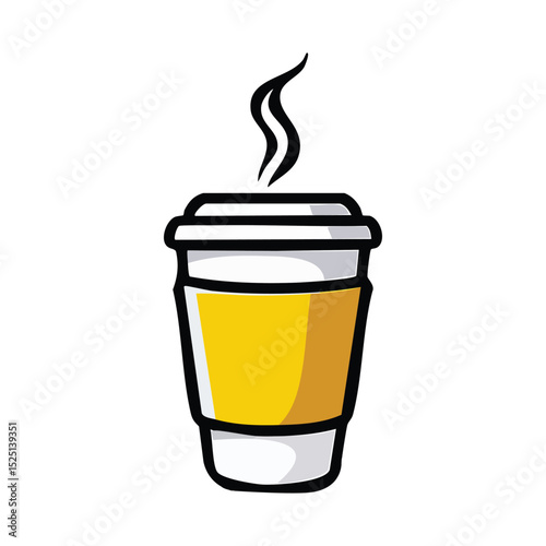 Minimalistic illustration of a takeaway coffee cup, bold black outlines