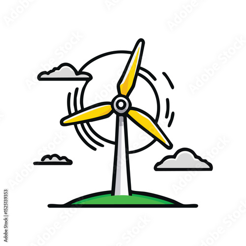 Minimalistic illustration of a wind turbine, bold black outlines