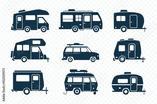 Recreational Vehicle Icons Set Silhouette Vector