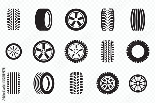 Automotive Car Tire Wheel Vector Icons