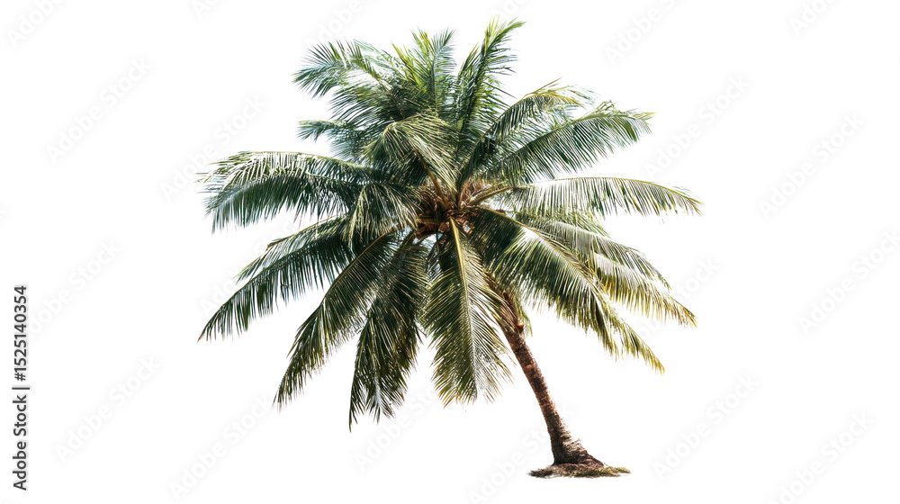 Obraz premium Tropical Palm Silhouette: A solitary palm tree stands tall, its fronds swaying gently against the backdrop of a bright day, invoking a sense of tropical serenity.