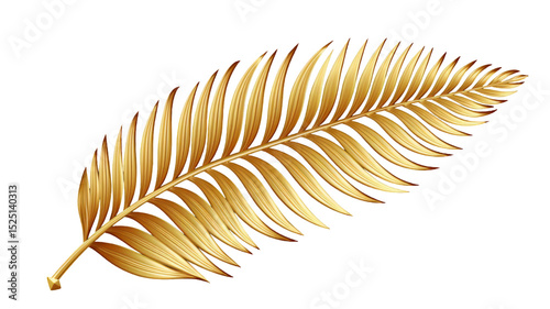 Shiny gold palm leaf with elegant tropical texture and metallic finish isolated on white background