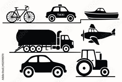 Silhouette Vehicles Set.