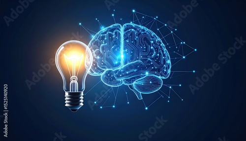 Cerebro de IA Conectado a Bombilla de Idea Brillante, Generated image