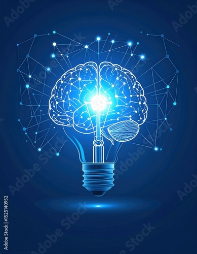 Cerebro de IA Conectado a Bombilla de Idea Brillante, Generated image
