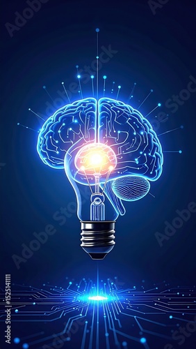 Cerebro de IA Conectado a Bombilla de Idea Brillante, Generated image