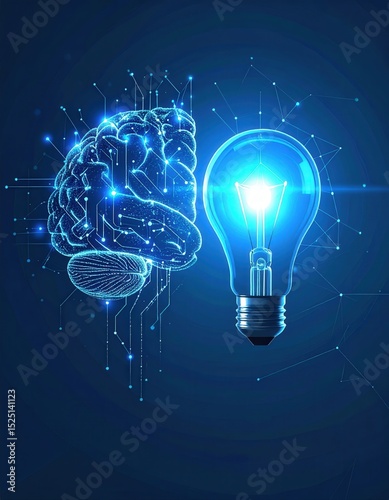 Cerebro de IA Conectado a Bombilla de Idea Brillante, Generated image