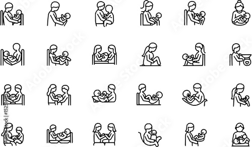 Breastfeeding editable stroke outline icon isolated on white background vector illustration. Pixel perfect. 64 x 64.
