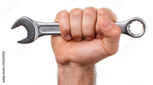 Hand and Wrench: A firm hand grips a gleaming wrench, symbolizing precision, problem-solving, and the application of skill.