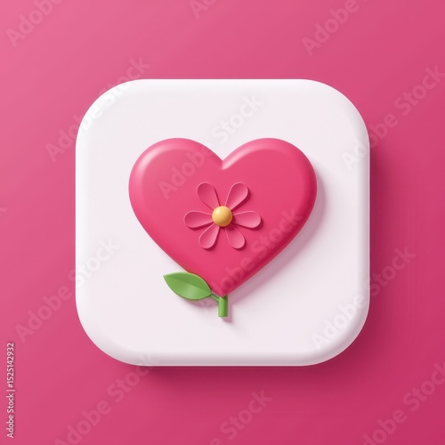 Heart Icon with Flower Design in Bright Pink Color Palette