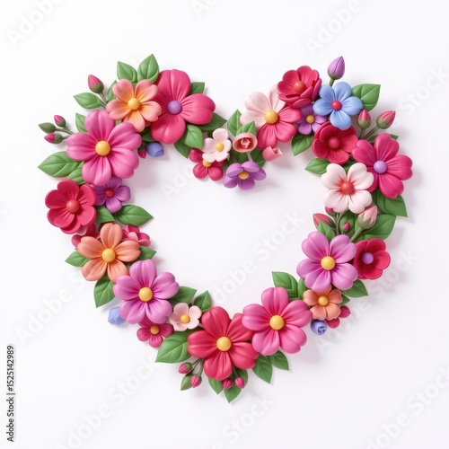 Colorful 3D Heart Shape Floral Arrangement on White Background