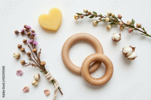 Wooden Baby Teething Ring with Decorative Floral Accents