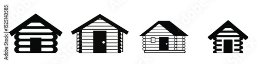 Four Simple Cabin Icons: Perfect for Logos, Websites, and More