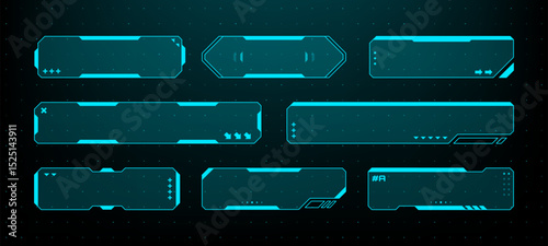 Set of futuristic hud frames and ui elements. Cyber game interface design for technology concept or sci-fi visualization. Vector graphics. 