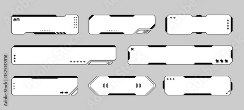 Futuristic head up display frame set. Digital hud interface elements isolated. Virtual ui gui panel futuristic for game design. Vector graphics. 
