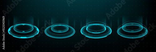 Futuristic hud elements or hi tech portal in blue light. Abstract digital interface and virtual reality concept for game and app. Modern technology concept. Vector graphics