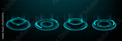 Futuristic hud elements or hi tech portal in blue light. Abstract digital interface and virtual reality concept for game and app. Modern technology concept. Vector graphics