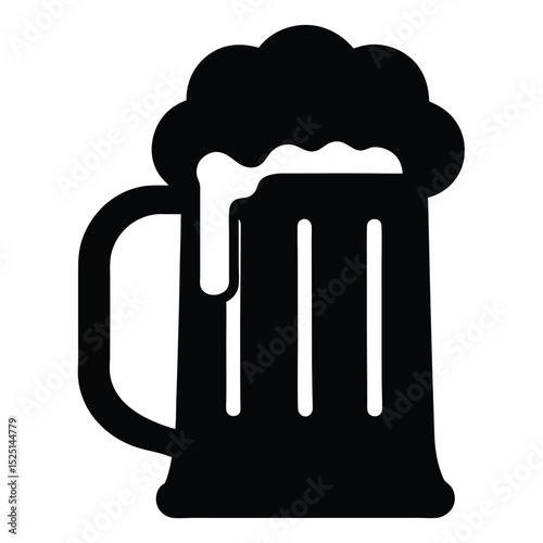 Black Beer Mug with Foam Overflowing, Illustration for Brewery Marketing