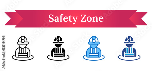 Safety Zone Multi Style - Worker with helmet standing inside boundary ring, symbolizing designated safe working zones