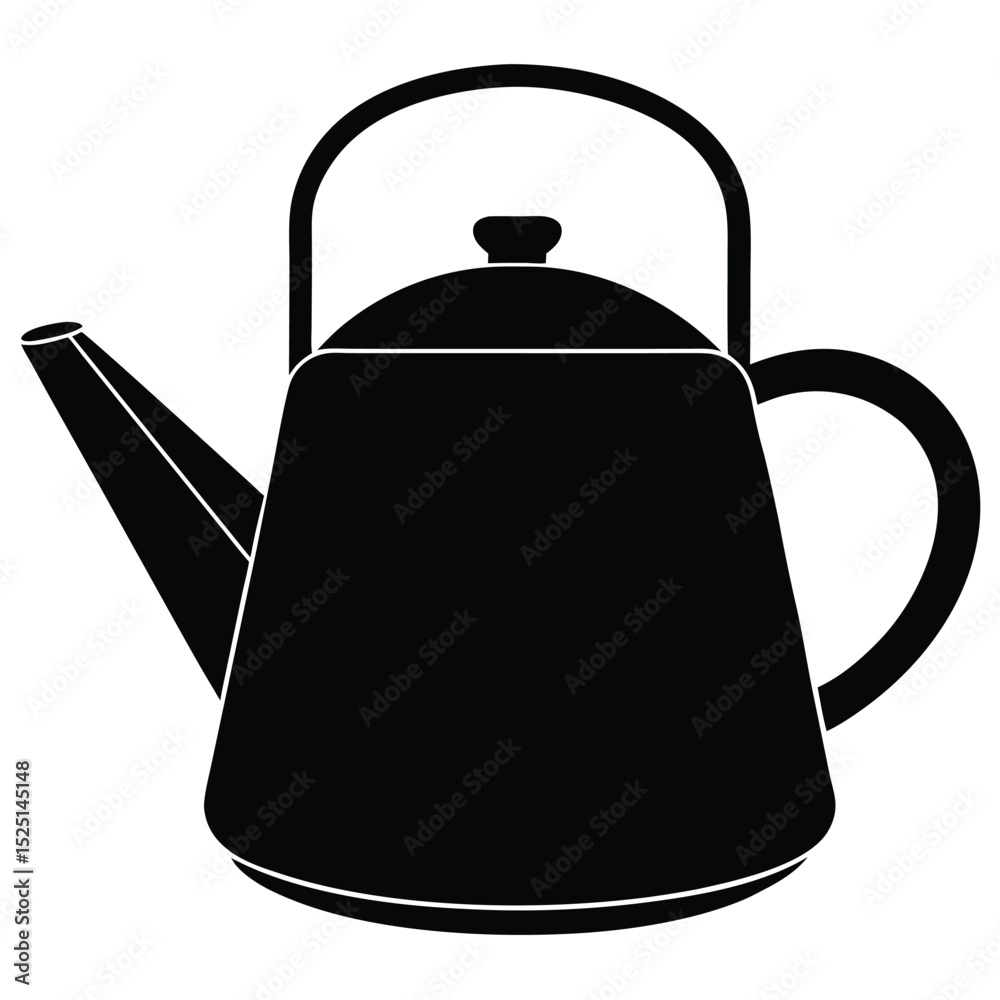 Obraz premium Black Kettle Silhouette Traditional Teapot with Curved Handle and Spout Illustration