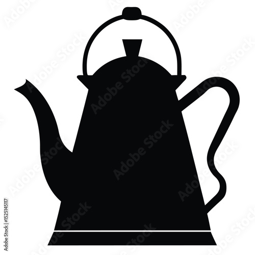 Black Kettle Silhouette Traditional Teapot with Handle and Spout Illustration for Design