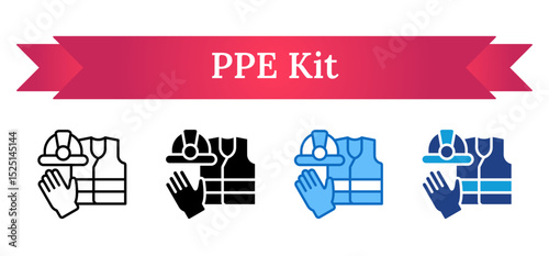 PPE Kit Multi Style - Glove, helmet, and vest together, representing a complete set of required personal protective equipment