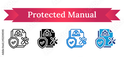 Protected Manual Multi Style - Tools and helmet document with shield, symbolizing safety-approved procedures and secure operations