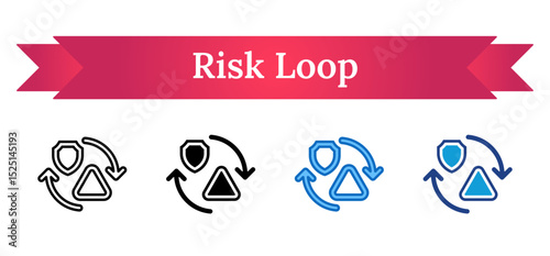 Risk Loop Multi Style - Circular arrows connecting shield and warning triangle, representing risk management and safety response