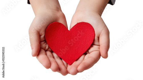Heart's Gentle Embrace: Two tender hands cradle a vibrant red heart, symbolizing love, care, and compassion in this emotionally resonant composition.