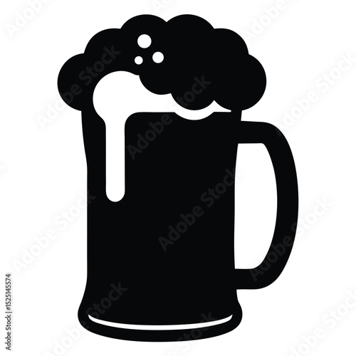 Black Silhouette Illustration of a Beer Mug Full of Foamy Beverage