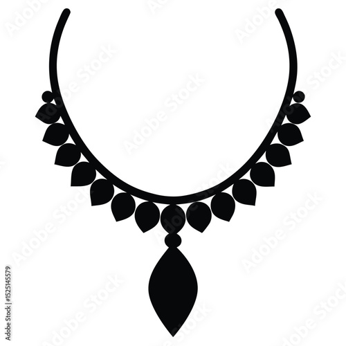 Black Silhouette Necklace with Teardrop Pendant and Leaf Pattern Design Jewelry