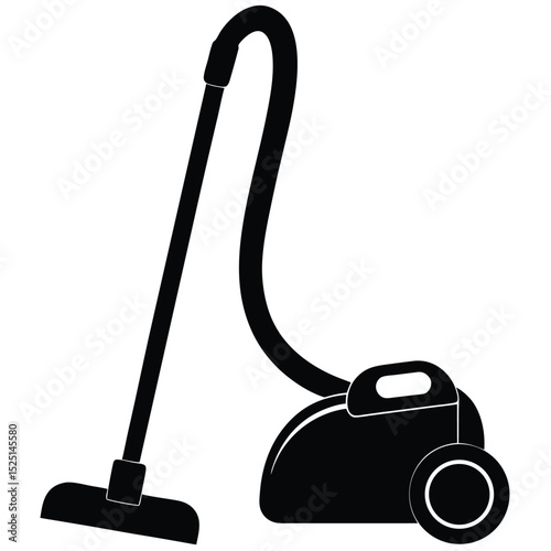 Black Silhouette Illustration Canister Vacuum Cleaner with Wand and Hose Detailed View