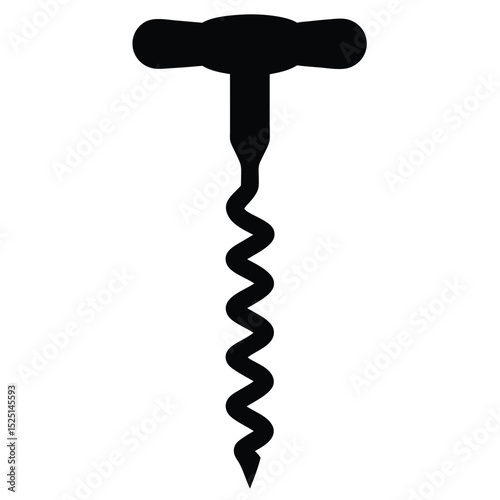 Black silhouette of a classic wine opener with spiral worm design